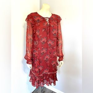 Scotch and Soda Ruffle Shift Dress V Neck Lace-up XL